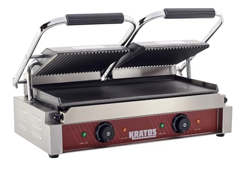 Commercial Panini Sandwich Grill Grooved Top w (Large w/ Smooth & Grooved Plates)