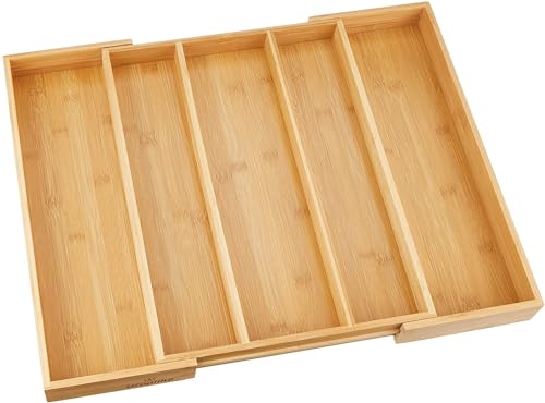 Bamboo Expandable Kitchen Drawer Organizer Silverware Utensil Tray (Natural / Large)