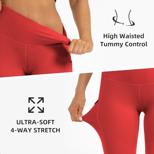 Butt Lifting High Waist Leggings for Women Buttery Soft Yoga Pants with Pockets Moisture (Small / Red)