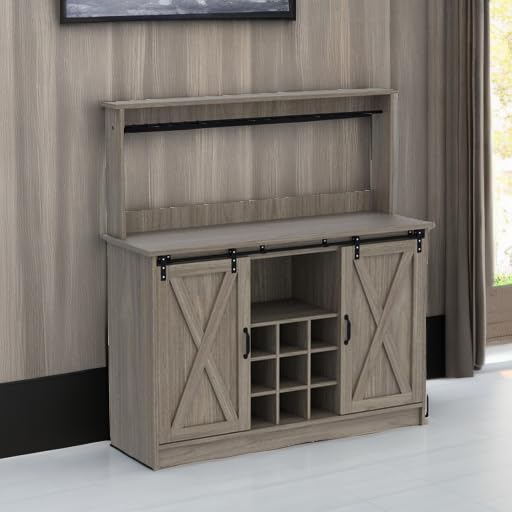 47" Farmhouse Coffee Bar Cabinet with Storage Hutch (47Inch / Grey)