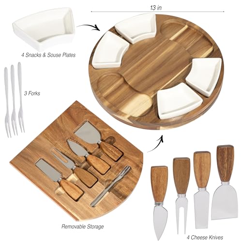 Acacia Cheese Board & Knife Set (Plain / No Engraving)