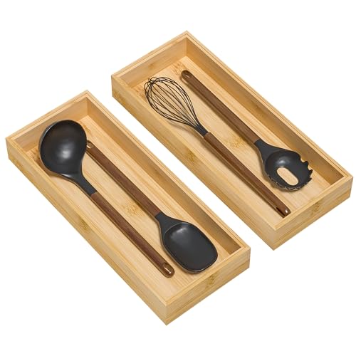 Bamboo Kitchen Drawer Organizer (15 x 6 x 2 Inch / Yellow)