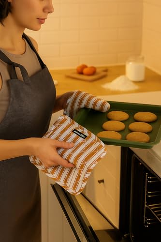 Double Stripe Pot Holders Heat Resistant Cotton Set of 3 Nonslip 8"x8" Inch Hot Pads for Kitchen (8x8 inches / Double Stripe Yellow)