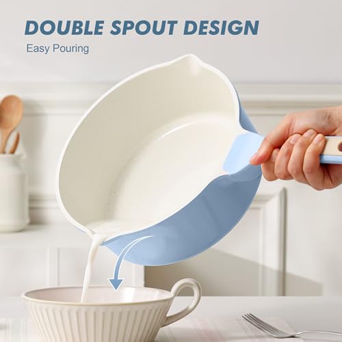 Ceramic Nonstick Saucepan with Double Pouring Spout (Glacier Blue / 3 Quarts)