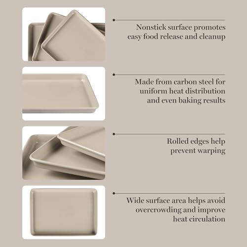 Gallen 3 Piece Cookie Sheet Set (3-Piece Baking Sheet Set (13",15",17") / Taupe)