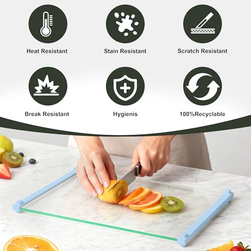 2PCS Glass Cutting Board with Silicone Grip (Blue)