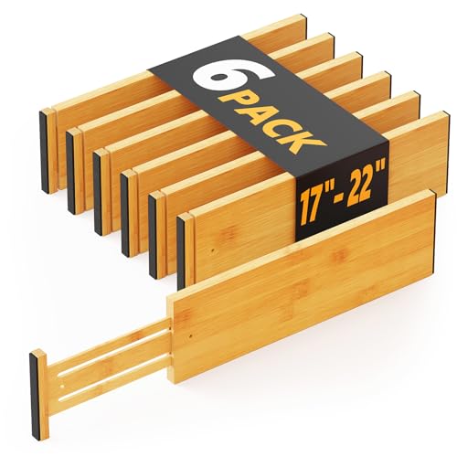 Bamboo Dresser Drawer Dividers 6 Pack (4.65''H, 17''-22''L / NATURAL)