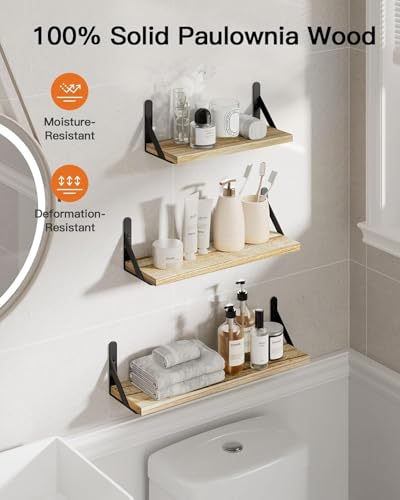 Amada Solid Paulownia Wood Wall Shelves (Wooden / Medium)