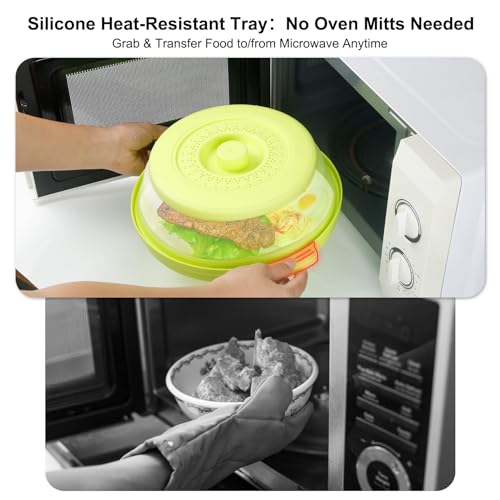 10.7 Inch Microwave Food Cover with Heat Insulation Mat (Green)