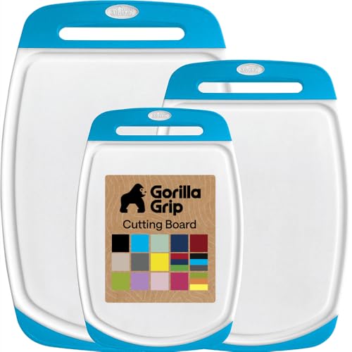 BPA Free Reversible Kitchen Cutting Board (Aqua/White / Large (Pack of 3))