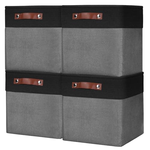 Collapsible Fabric Storage Cubes 11x11 Cube Storage Bins (Gray / Black / Cube - 11"x11"x11")