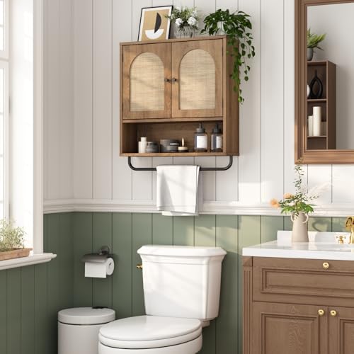 Rattan Bathroom Wall Cabinet (Natural Oak / 2 Doors)