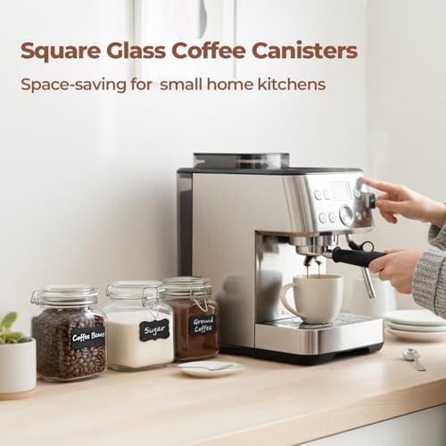 Square Glass Pantry Jars with Airtight Lids 34 oz 3 Pack Coffee (34 fl oz x 3)