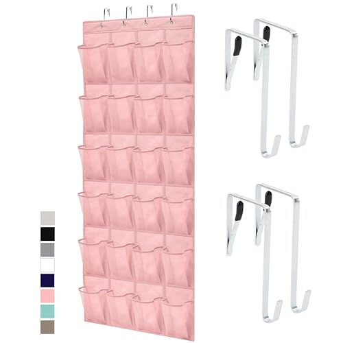 Over the Door Shoe Organizer (Light Pink / 24 Pockets/4 Hooks)