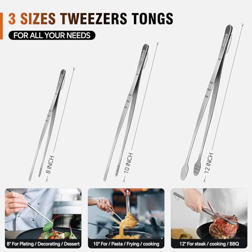 kitchen tweezers for cooking tweezers stainless steel tongs 12"10"8"