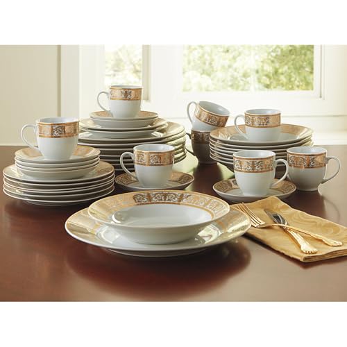 Medici 40 Pc. Golden Porcelain Dinnerware Set (Gold White / One Size)