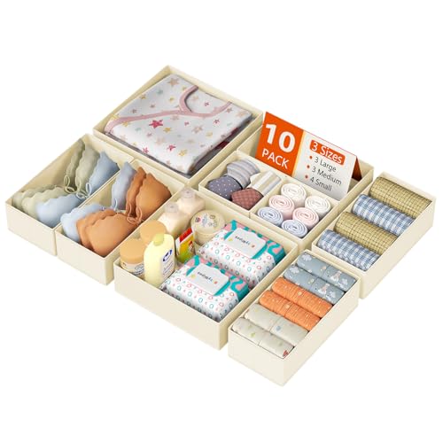 Drawer Organizer Clothes 10 Pack (Beige / 10 Pack)