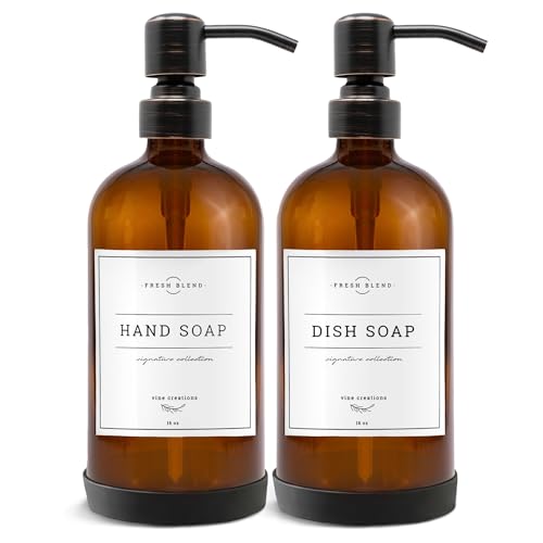 Amber Glass Soap Dispenser (Amber Bottle / Round Oil Rubbed Bronze Pump)