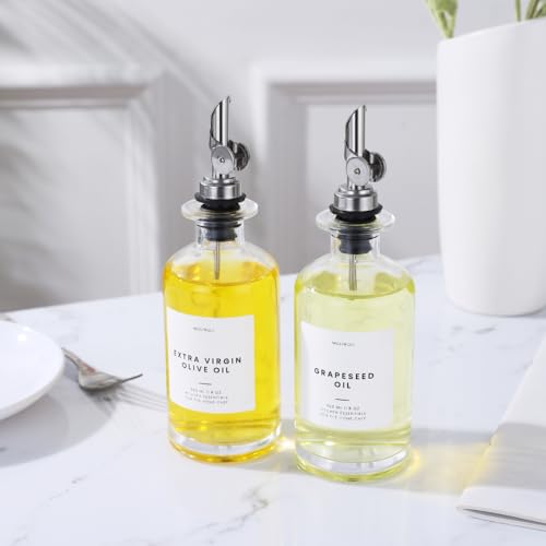 Olive Oil Dispenser Bottle for Kitchen (350ml, Set of 4 Bottles / Silver)