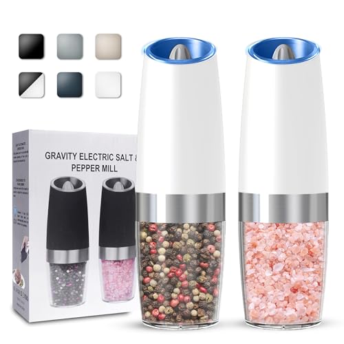 Battery Operated Gravity Salt And Pepper Grinder Set (White)