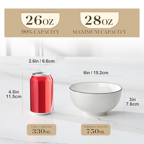 26 Oz Ceramic Cereal Bowls Set of 6 (White-Black Rim / 26OZ (6PCS ))