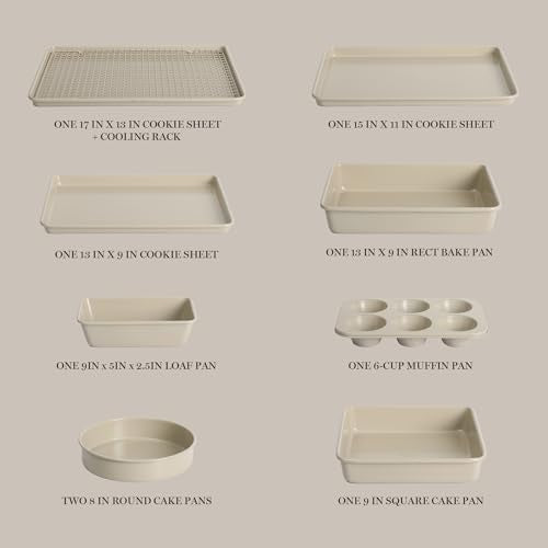 Gallen 10 Piece Baking Pans Ceramic PFA Free Non Toxic Non Stick Bakeware Set (Taupe / 10-Piece Bakeware Set)