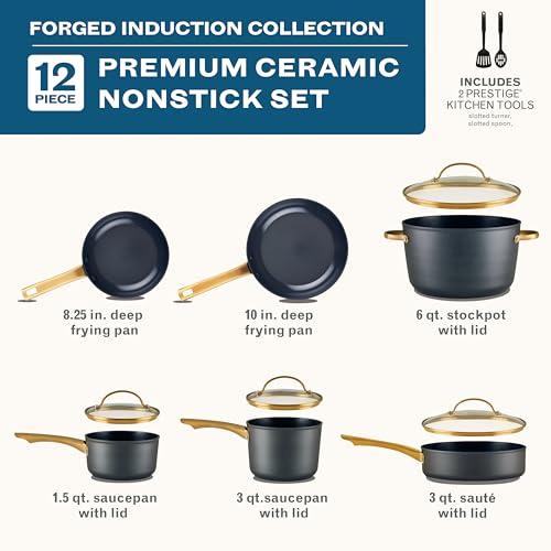 Forged Induction Ceramic Nonstick Cookware Set (Black / Cookware Set (12-Piece))