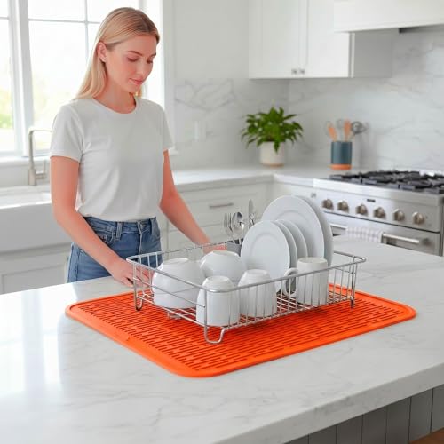 Silicone Dish Drying Mat for Multiple Usage (Orange / 24"L x 18"W)