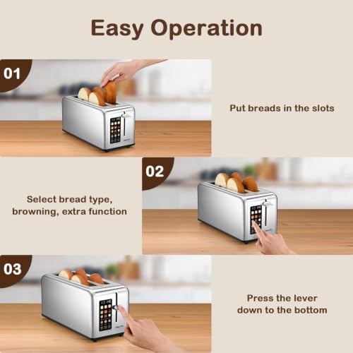 4 Slice Toaster Touch Screen 1.5" Long Slot