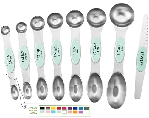 Stainless Steel 8 Magnetic Measuring Spoons for Kitchen (Mint / 1-Pack)