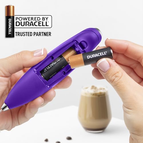 Powerful Milk Frother Wand With Duracell Batteries (Regal Purple / Double Whisk + Batteries)