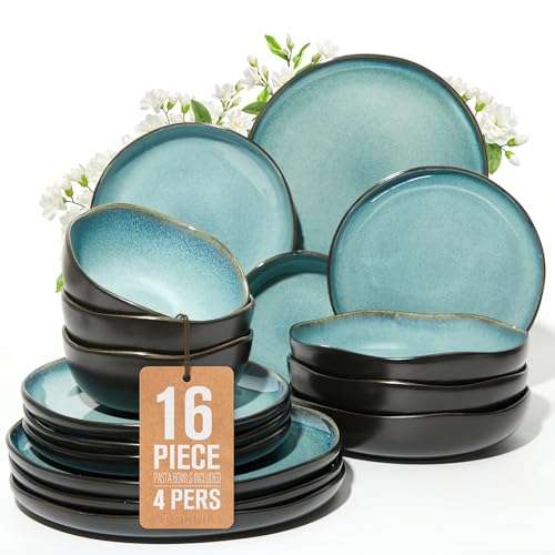 Stoneware Dinnerware Sets for 4 (Green Black / Set (16pcs))