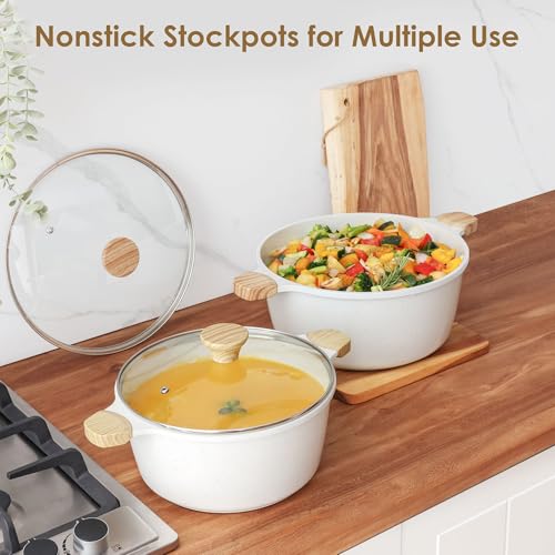 Ceramic Nonstick Stock Pot with Lid (7 Quarts / White)