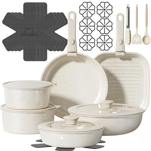 26 Pcs Pots and Pans Set Non Stick (Cream White / 26Pcs)