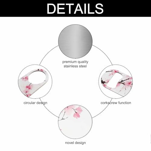 Watercolor Cherry Blossom Stainless Steel Bottle Opener Sakura Branches Japanese Pink Floral Nature Art Flat Beer Bottle Opener Keychain for Home Kitchen Bar Restaurant Party Birthday Gift (Cherry Blossom)