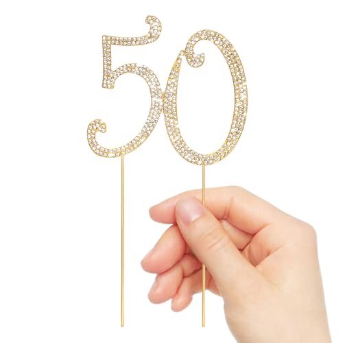 Gold 50th Birthday Cake Topper Rhinestones Cake Decorations for 50th Birthday Party (50th- Gold)