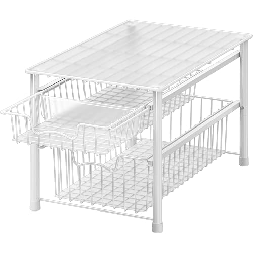 Stackable Sliding Basket Organizer Drawer (2-tier / White)