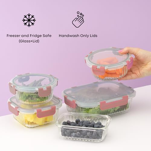24pc Borosilicate Glass Storage Containers with Lids (Pink)