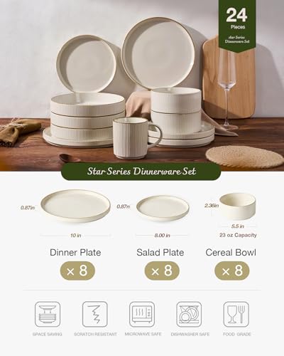 Star Stoneware Dinnerware Sets for 8 (White)