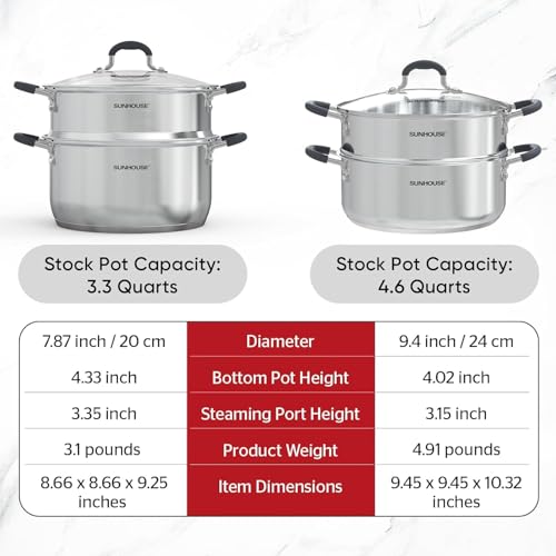4.6 QT Stainless Steel Steamer Pot for Cooking with Glass Lid