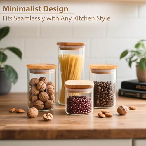 6 Pack Square Glass Storage Containers with Bamboo Lids (6 Count)