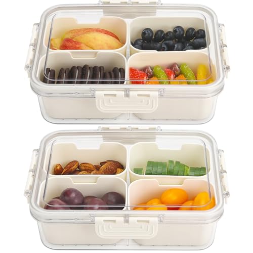 4 Compartment Snackle Box Containers with Lids (4 Compartments-2pcs / White)