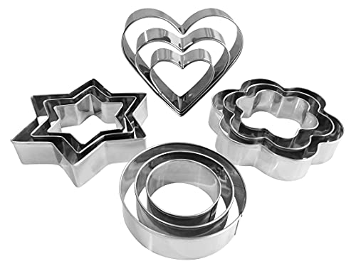 Metal Cookie Cutters Set (12 Round Heart Flower Star Cookie Cutters)