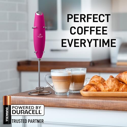 Powerful Milk Frother Wand With Duracell Batteries (Tropical Dragonfruit / Double Whisk + Batteries)