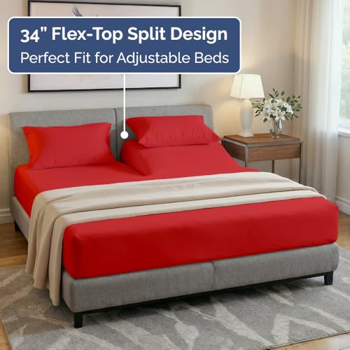 Flex Top Split Head King 4 Piece Sheet Set (27 - Red / Split Head/Flex Top)