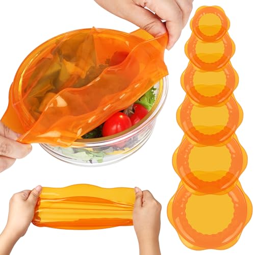 Silicone Stretch Lids for Food Storage in Fridge (6 Pcs Orange)