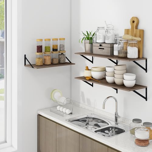 48W x 12D Deep Floating Shelves Set of 2 Grey (Grey With Black Metal Bracket / 48Wx12Dx5.8H)
