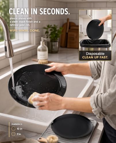 200PCS Black Plastic Plates (Black / 200 PCS)