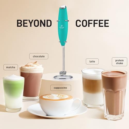 Powerful Milk Frother Wand With Duracell Batteries (Royal Aqua / Double Whisk + Batteries)