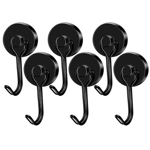 Magnetic Hooks Magnet Hook for Cruise Cabins Fridge 80LBS 6Pack (Black / 0.98in)